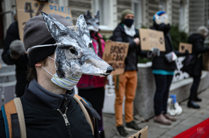 Protest outside the Slovakian Embassy against killing wolves in Slovakia